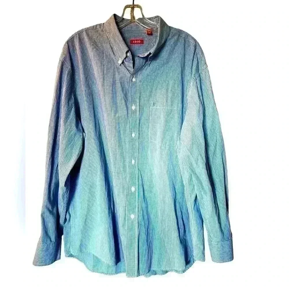 Izod Checked Button Down Casual Dress Shirt Mens Sz XL
